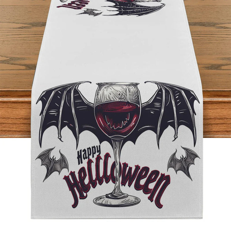 Axyaa Bat Halloween Red Wine Table Runner