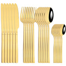 Axyaa 24-Piece Stainless Steel Gold Dinnerware Set with Cutlery & Utensils