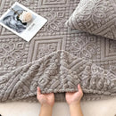 Axyaa Plush Jacquard Velvet Fitted Bed Sheet for Double King Queen Bed