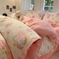 Axyaa Korean Cute Girls Polyester Bedding Set Twin Queen Full Size Quilt Cover