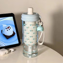 Axyaa Cute Hearts Filter Straw Water Bottle - 650ml Gym Tea Coffee Cup