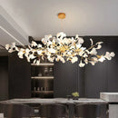 Axyaa Gold Branches Chandelier with Porcelain Leaves for Living Room and Bedroom