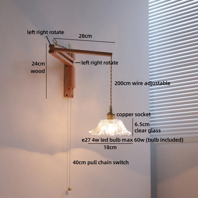 Axyaa Wabi Sabi LED Wall Light Mirror Glass Wood Modern Nordic Bedside Lamp