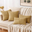 Axyaa Brand Earthy Yellow Corduroy Patchwork Pillow Cover for Living Bed Sofa