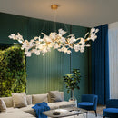 Axyaa Gold Branches Chandelier with Porcelain Leaves for Living Room and Bedroom