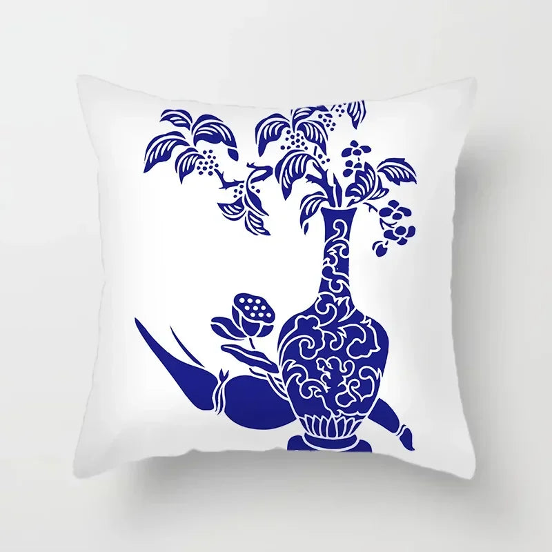 Axyaa Blue Geometric Floral Printed Pillow Case - Soft Cushion Cover
