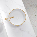 Axyaa Marble Patterned Circular Gold-Edged Ceramic Bathroom Sink