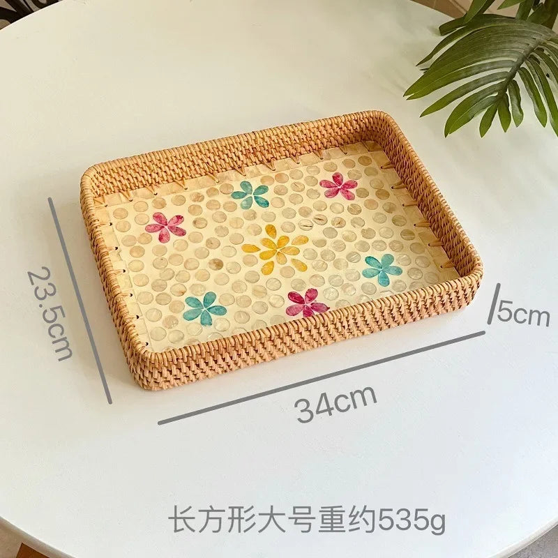 Axya Handmade Rattan Shell Storage Tray Home Living Room Light Luxury Fruit Plate
