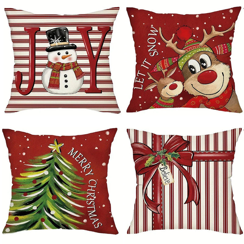 Fawn Christmas Tree Red Pillow Cover 45x45cm Axyaa Branded Home Decoration