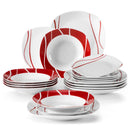 Axyaa Felisa 18-Piece Red Stripes Porcelain Dinner Set - Service for 6