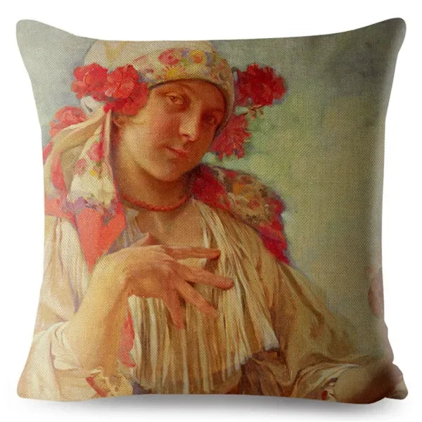 Beige Art Nouveau Gallery Cushion Cover for Home Decor - Axyaa
