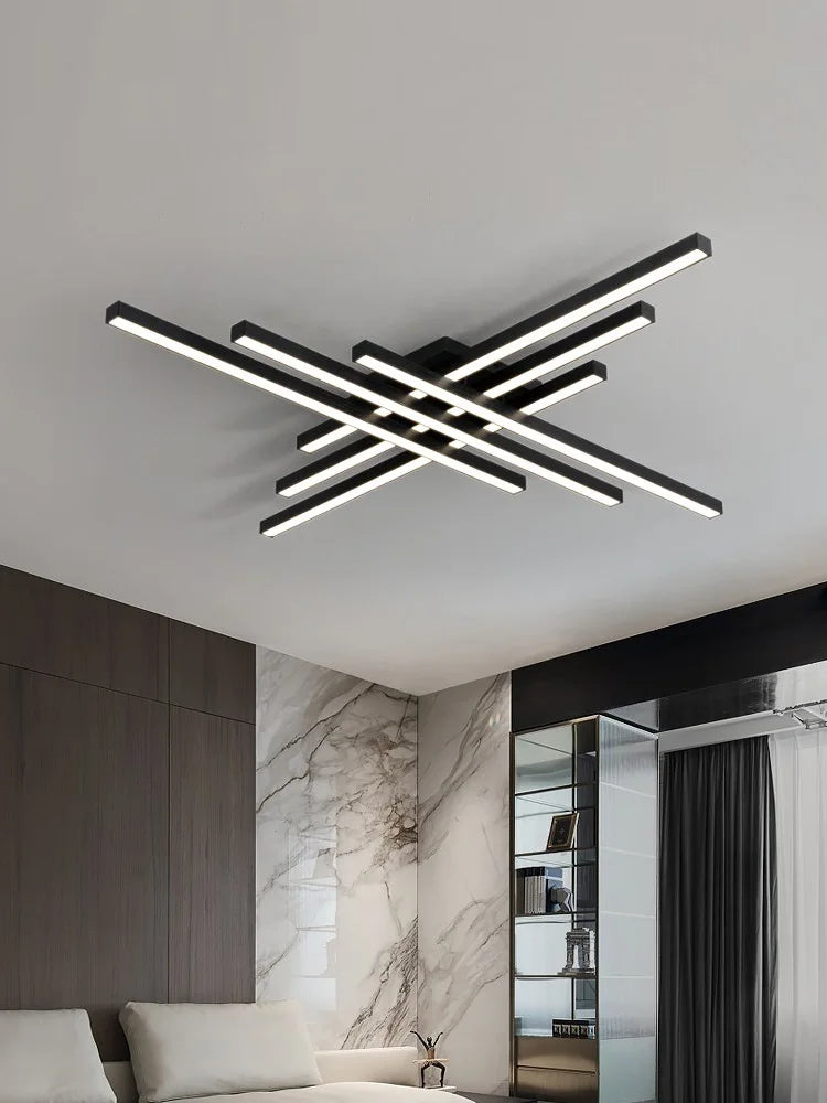Axyaa Black Chandelier Square LED Ceiling Lamp - Nordic Minimalist Creative Strip Lights