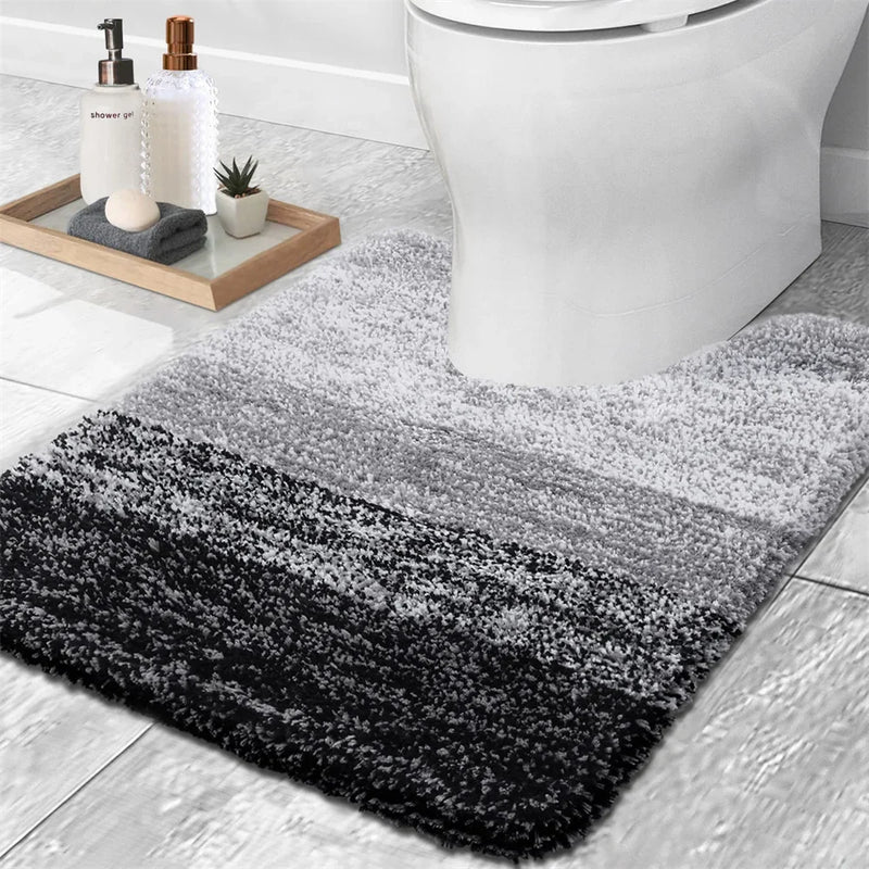 Axyaa Plush Microfiber U-Shaped Bathroom Mat Soft Absorbent Non-Slip Toilet Rugs