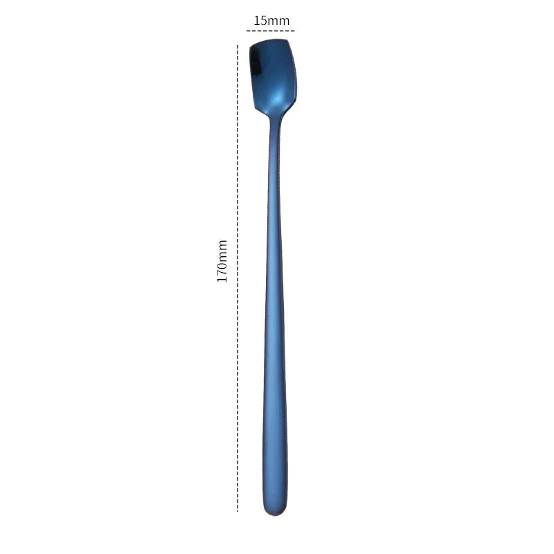 Axyaa Stainless Steel Square Coffee Spoons - Long Handle Dessert Spoons for Kitchen