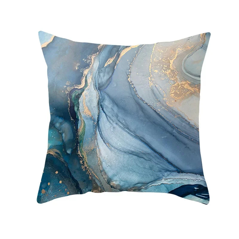 Axyaa Light Luxury Blue Abstract Print Throw Pillow Cover - Marble Stripe