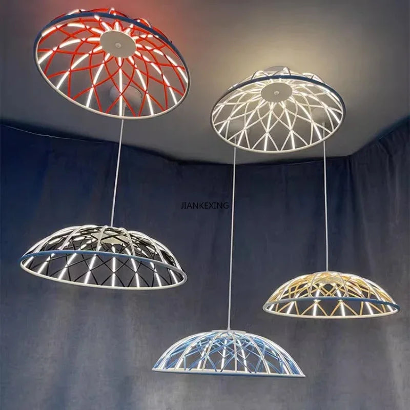 Axyaa SKynest Rope LED Chandelier: Circular Woven Design for Living Room & Restaurant