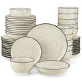 Axyaa Handpainted Spiral Ceramic Dinnerware Set in Beige - 24/48 Piece