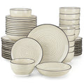 Axyaa Beige Spiral Ceramic Dinnerware Set - 24/48 Piece Dinner Plates, Dessert, Soup, Bowl