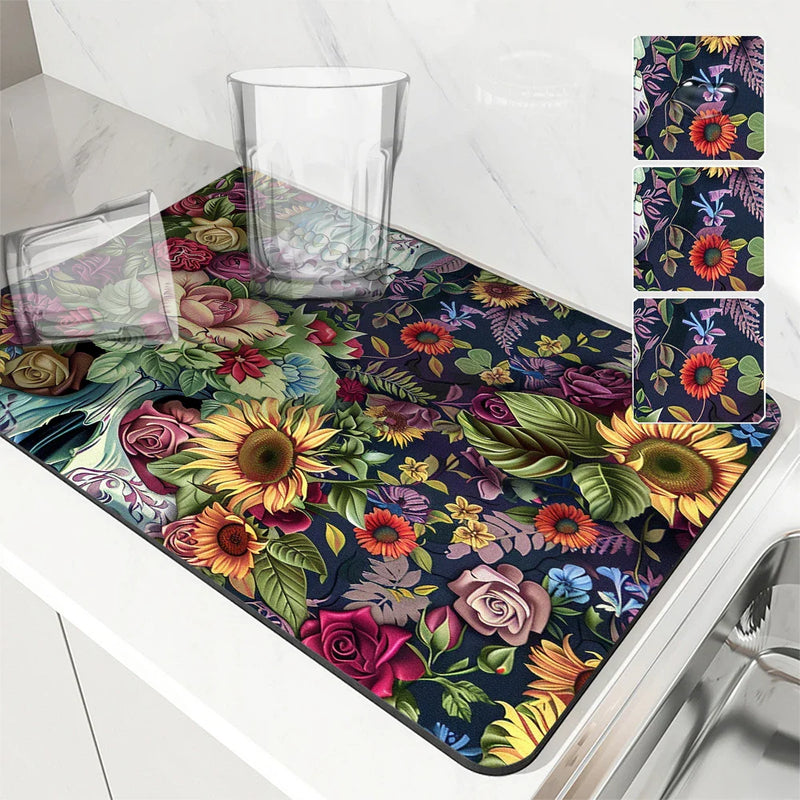 Axyaa Absorbent Drain Pad: Stylish Anti-slip Mat for Cups, Dishes, and Plants