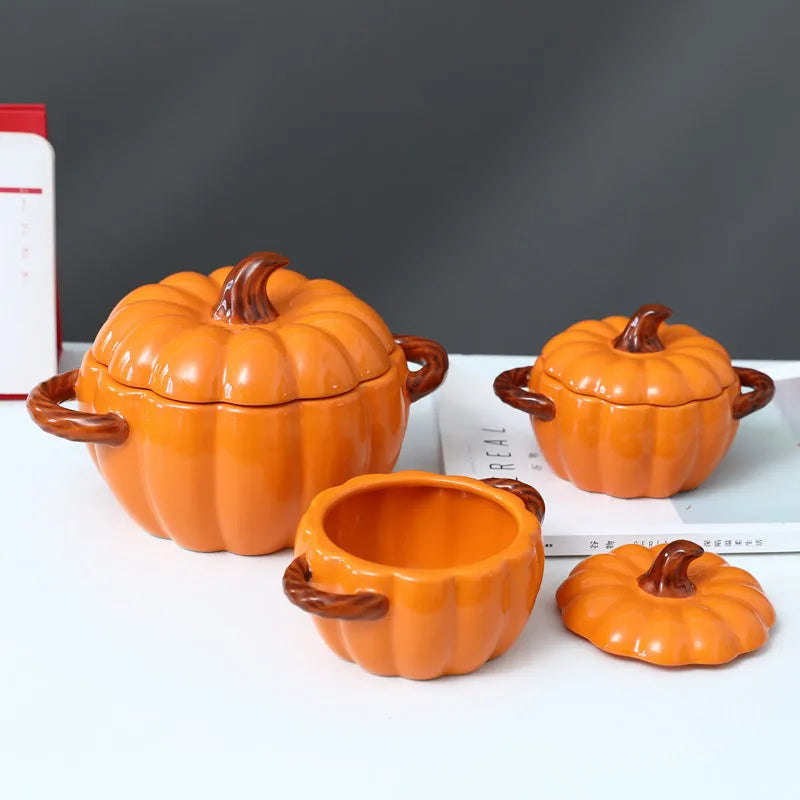 Axya Pumpkin Ceramic Hot Pot with Double Handles and Cover
