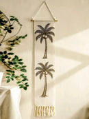Tropical Coconut Tree Tasseled Tapestry by Axyaa - Natural Linen Beach Decor