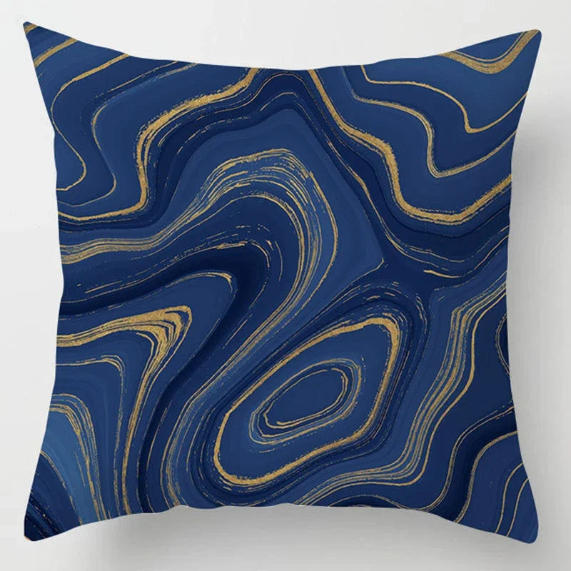 Axyaa Blue Geometric Marble Stripe Line Pillowcases - Set of 2