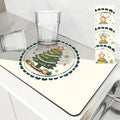Axyaa Christmas Coffee Drying Mat Set - Absorbent Placemats for Table Cup Drying