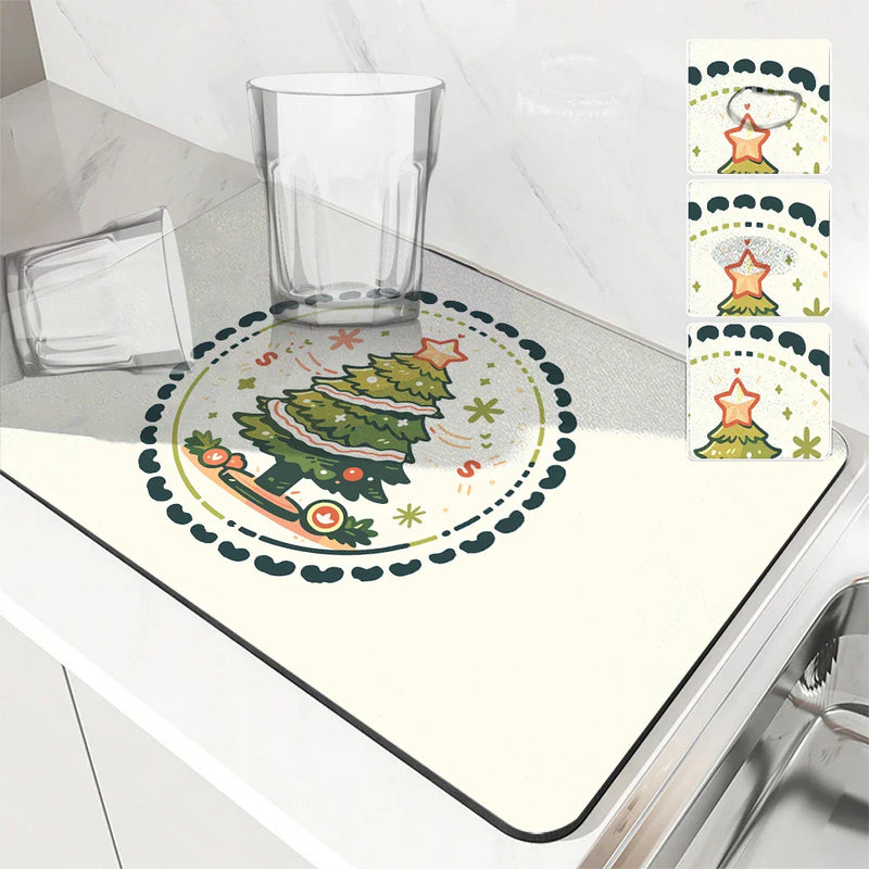 Axyaa Christmas Coffee Drying Mat Set - Absorbent Placemats for Table Cup Drying