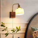 Axyaa Rotatable Ceramic LED Wall Sconce Nordic Walnut Wood Pull Chain Switch Bedside Lamp