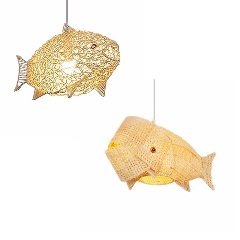 Axya Nordic Fish Art Bamboo Pendant Light Fixture LED for Living Room Kitchen Decor