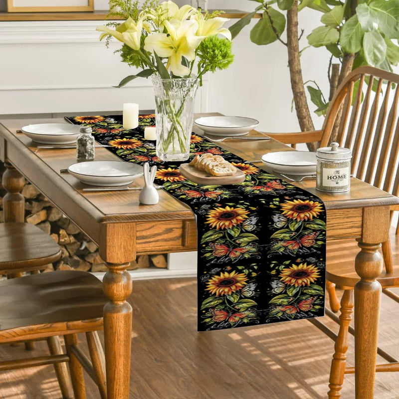 Axyaa Sunflower Silhouette Table Runner: Rustic Wedding Party & Home Decor