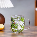 Axyaa Double-Walled Glass Cup with Handle- High Borosilicate Coffee Mug, Floral Design