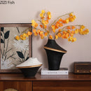 Axyaa Black White Color Block Ceramic Vase Gold Plant Pot Room Decor Aesthetic