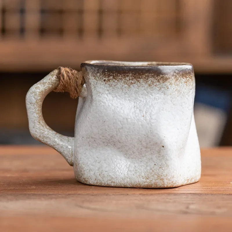 Axyaa Retro Ceramic Coffee Cup Set – 300ml Irregular Shape Drinkware Mug
