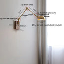 Axyaa Copper LED Swing Arm Wall Light Fixture Nodic Walnut Design