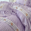 Axyaa Romantic Lace Gauze Bedding Set: Queen Size, Elegant Princess Style, Embroidered Duvet Cover, Ruffled Quilt Cover
