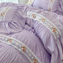 Axyaa Romantic Lace Gauze Bedding Set: Queen Size, Elegant Princess Style, Embroidered Duvet Cover, Ruffled Quilt Cover