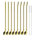 Axyaa Stainless Steel Straw Spoon Set - Reusable Metal With Brush for Drinking