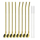 Axyaa Stainless Steel Straw Spoon Set - Reusable Metal With Brush for Drinking