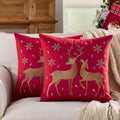 Axyaa Christmas Elk Embroidered Pillow Cover - Soft Short Plush Cushion