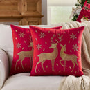 Axyaa Christmas Elk Embroidered Pillow Cover - Soft Short Plush Cushion