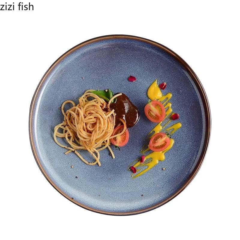 Axya Blue Ceramic Steak Plate - Molecular Cuisine Specialty Tableware