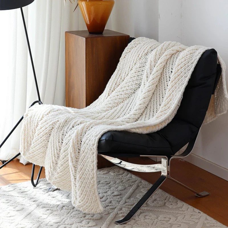 Axyaa Nordic Style Chunky Knit Blanket Cream Beige Cozy Sofa Throw 50x60"