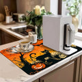 Axyaa Halloween Bat Owl Watercolor Drying Mat Black Absorbent Kitchen Mats