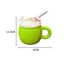 Axyaa Coconut Coffee Cup: Cute Kawaii Ceramic Mug With Lid, 130ml