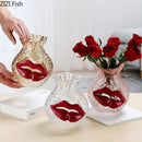 Axyaa Flaming Red Lips Glass Vase: Creative Floral Arrangement for Room Aesthetic