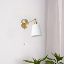 Axyaa White Ceramic LED Wall Sconce Lamp, Nordic Copper Minimalism for Living Room, Bedroom