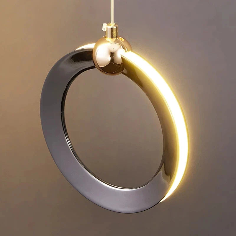 Axyaa Crystal LED Chandelier for Staircase - Minimalist Aluminum Rings, Luxury Round Hanging Lamps