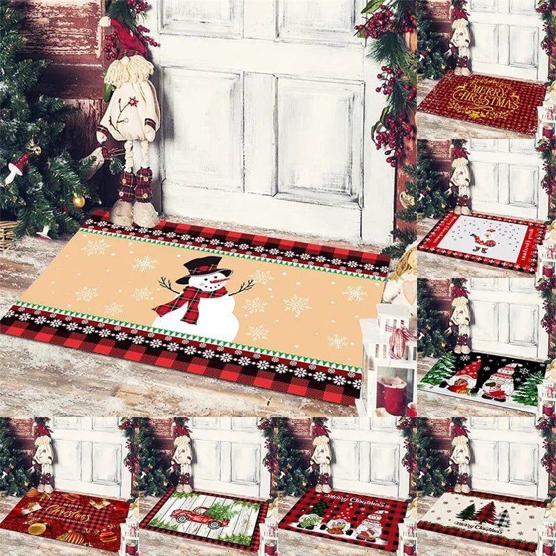 Axyaa Christmas Home Decoration Door Mat with Santa Snowman Tree Print