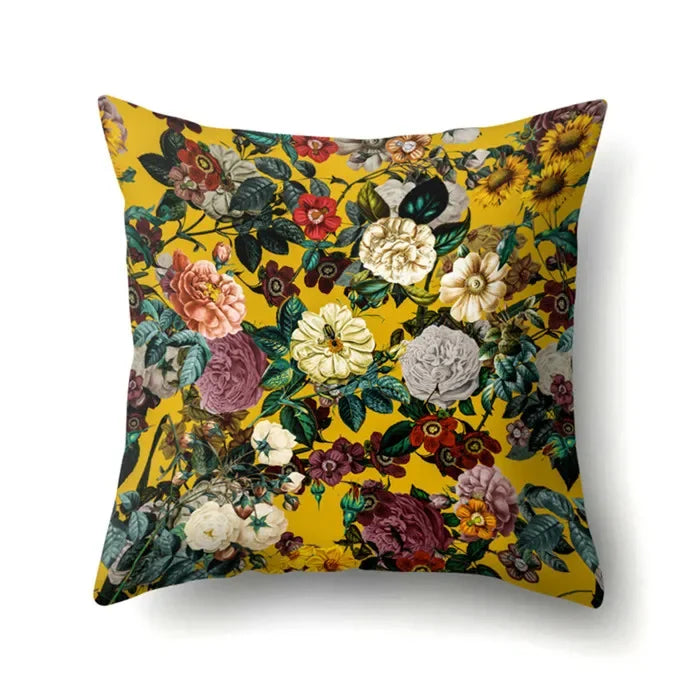 Axyaa Yellow Plant Landscape Print Decorative Cushion Cover 45X45CM